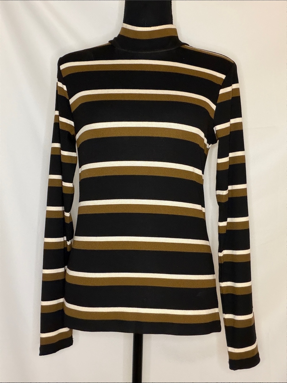SANCTUARY BLACK/BROWN/WHITE STRIPED TURTLENECK SWEATER
